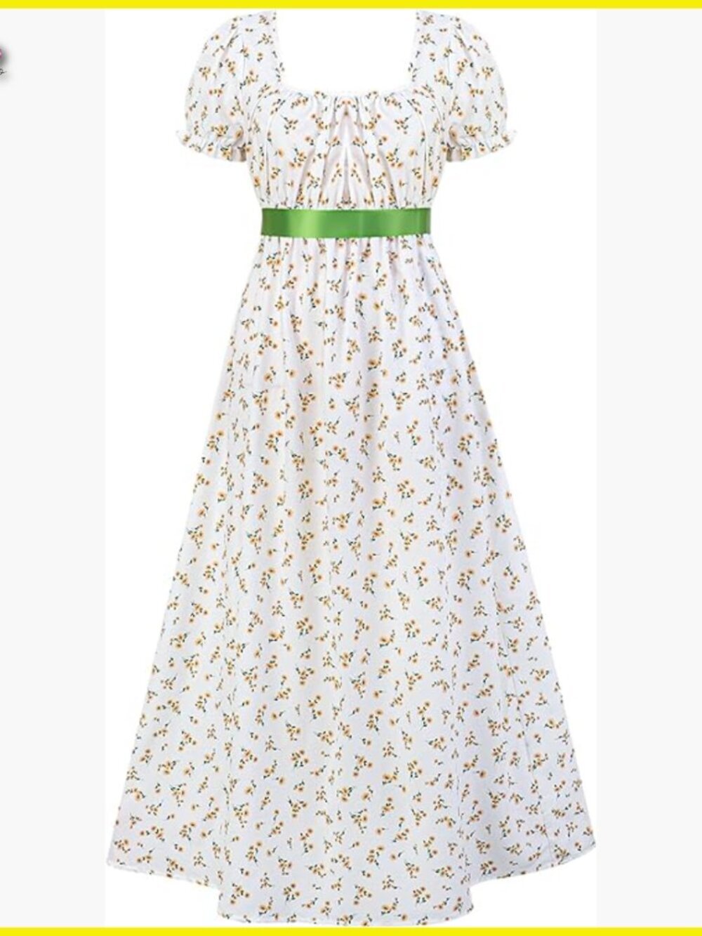 Vintage Inspired Regency Maxi Dress Floral Print Empire Waist Puff Sleeve